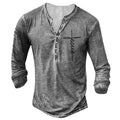 Men's Long Sleeve T-Shirt Button V-Neck Retro Oversize Youth