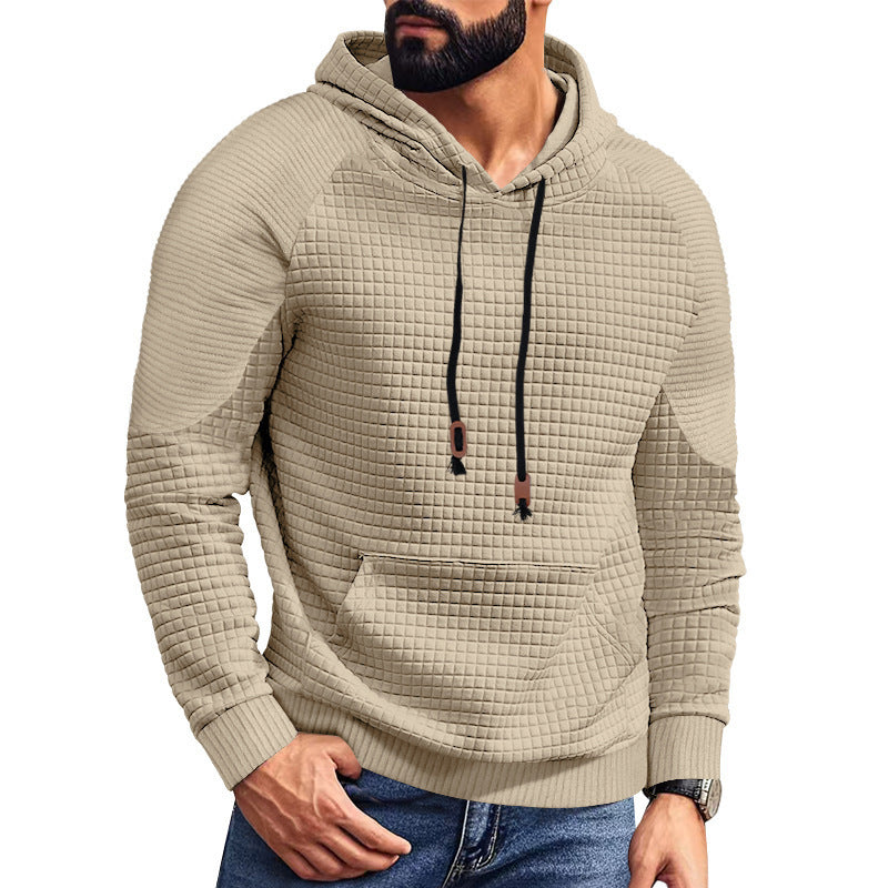 Casual Hooded Men's Checkered Pullover Sweatshirt With Large Pockets