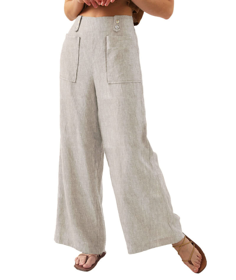 Solid Color Button High Waist Wide Leg Casual Pants Women