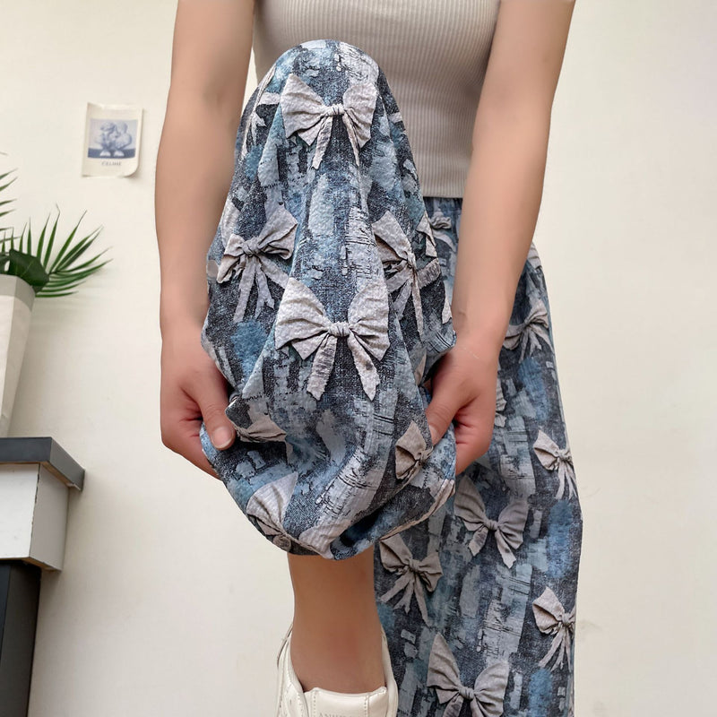 Women's Thin Casual High-waisted Loose Retro Printed Denim Straight-leg Pants