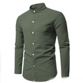 Men's Solid Color Stand-up Collar Cardigan Casual Cotton Long-sleeve Shirt