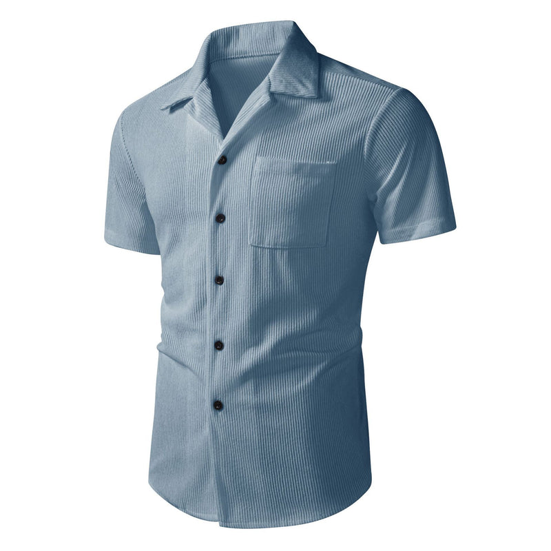 Casual Short-sleeve Corduroy Open-front Shirt Men's Beach Short-sleeve Shirt
