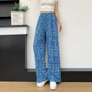 Women's Thin Casual High-waisted Loose Retro Printed Denim Straight-leg Pants