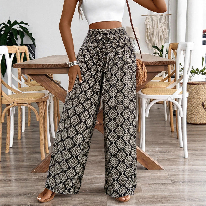 Women's High Waist Printed Casual Wide Leg Pants
