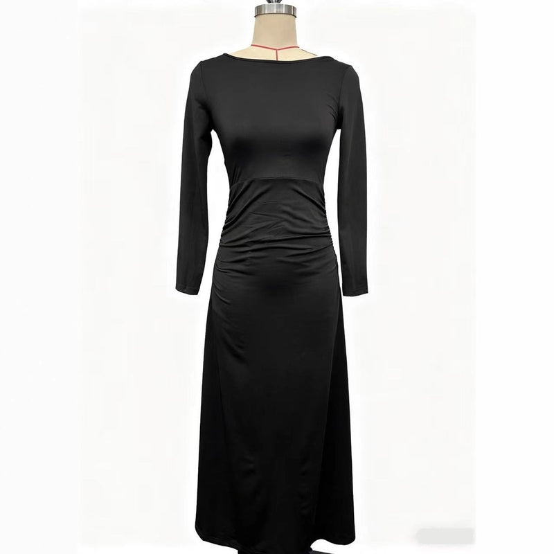 Solid Color Long Sleeve Swing Dress