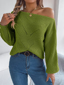 Casual Hollow Out Off-Shoulder Lantern Sleeve Sweater