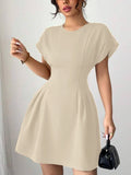 New Elegant Slim-fit Simple Waist-tie Solid Color High-waist Dress
