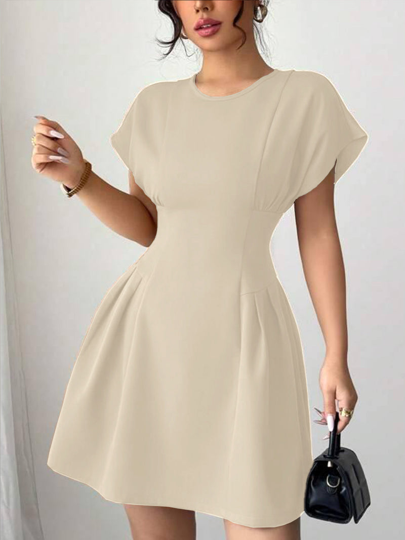 New Elegant Slim-fit Simple Waist-tie Solid Color High-waist Dress
