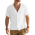 Men's Imitation Linen Bamboo Short-sleeved Henley Shirt Loose Casual Trend