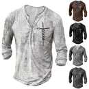 Men's Long Sleeve T-Shirt Button V-Neck Retro Oversize Youth