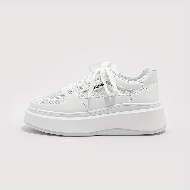 Women's Breathable Mesh Sneakers, Solid Lace Up Platform Skate Shoes, Thick Soled Platform Casual Sneakers