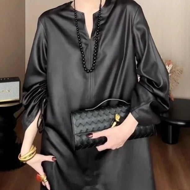 Spring And Autumn New Season Elegant Loose Slim Solid Color Dress