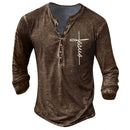 Men's Long Sleeve T-Shirt Button V-Neck Retro Oversize Youth