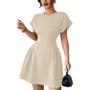 New Elegant Slim-fit Simple Waist-tie Solid Color High-waist Dress