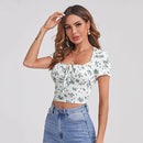 Women's Square Neck Casual Short Sleeve Floral Top