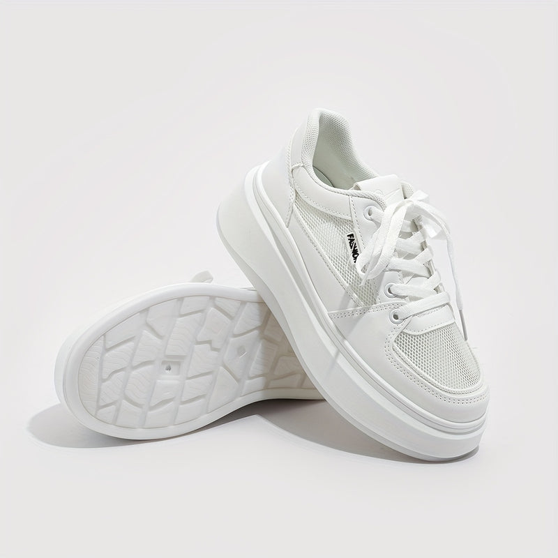 Women's Breathable Mesh Sneakers, Solid Lace Up Platform Skate Shoes, Thick Soled Platform Casual Sneakers