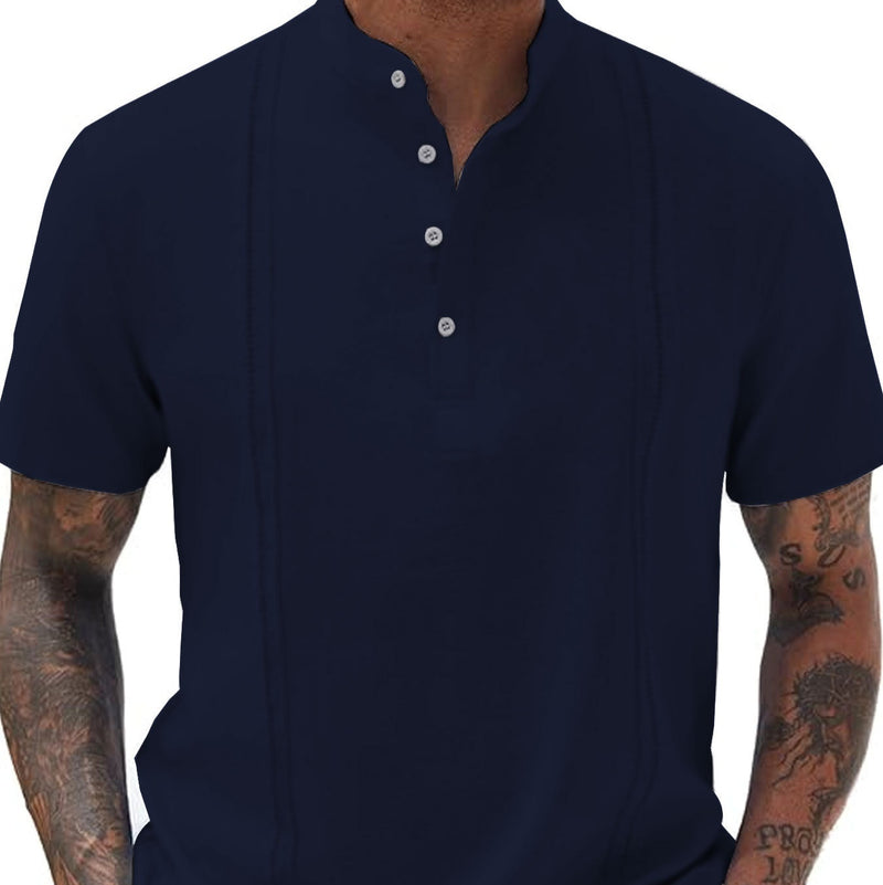 Men's Striped Solid Color Half-button Cardigan Top