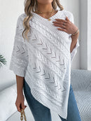 Casual Solid Color Cable Knit Loose Poncho Sweater Coat