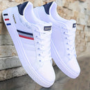 [1 Pair Men'S Fashion Skateboard Sneakers] 1 Pair Men'S Fashion Striped Casual Skateboard Sneakers, Round Toe Lace-Up Outdoor Shoes, Faux Upper with Liner and Rubber Sole, All-Season Comfort