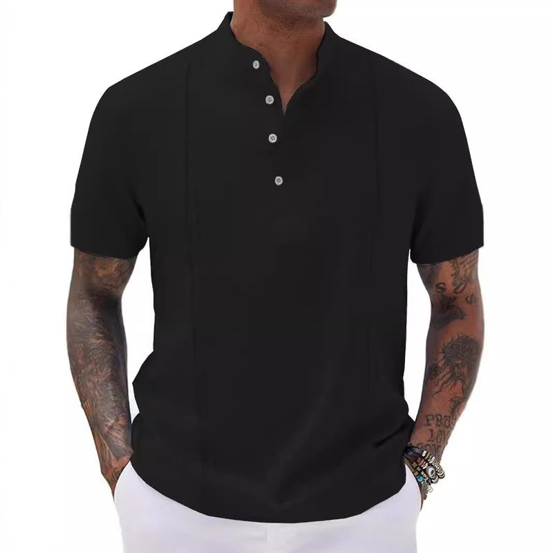 Men's Striped Solid Color Half-button Cardigan Top