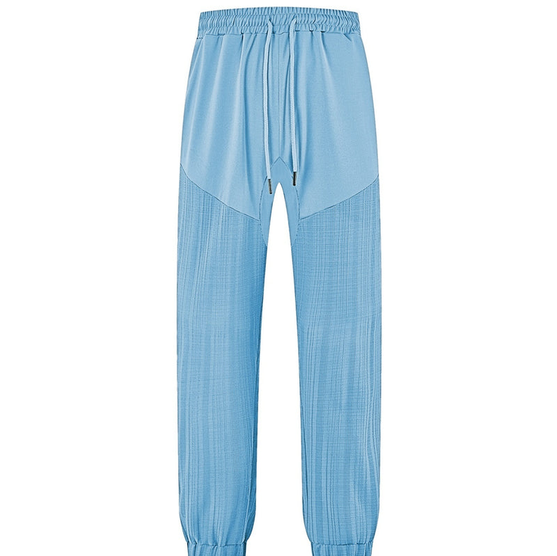 Simple Loose Thin Linen-style Sporty Drawstring Patchwork Men's Sweatpants