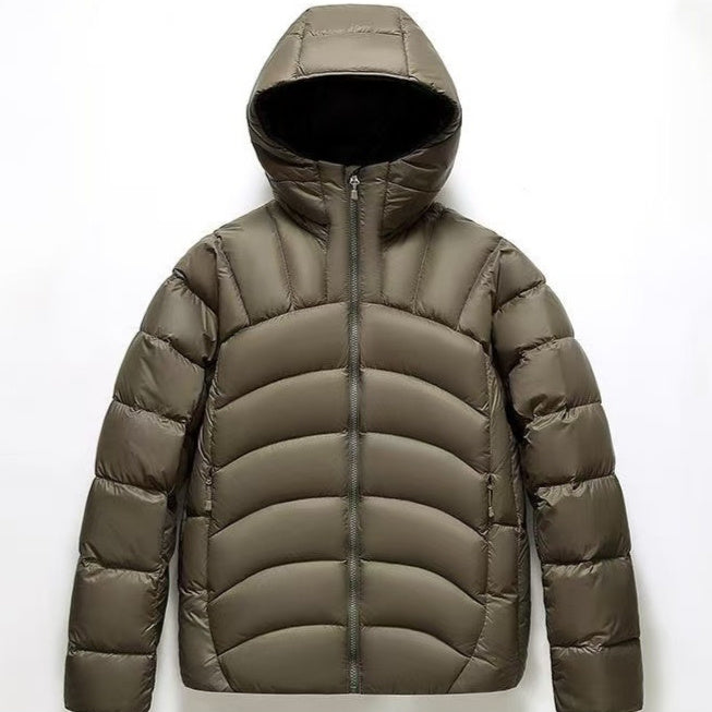 2025 New Unisex Hooded Down Jacket Couple Style Ribbed