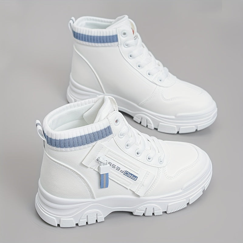 Women's Colorblock Casual Sneakers, High-top Round Toe Round Toe Thick Sole Non-slip Shoes, Versatile Comfy Shoes