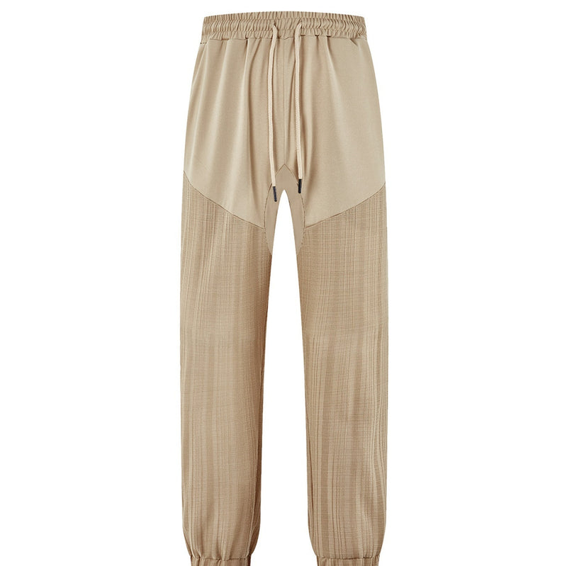 Simple Loose Thin Linen-style Sporty Drawstring Patchwork Men's Sweatpants