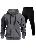 Men's Sports Hoodie Zip-up Multi-pocket Casual Hoodie Set
