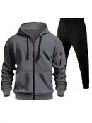 Men's Sports Hoodie Zip-up Multi-pocket Casual Hoodie Set