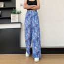 Women's Thin Casual High-waisted Loose Retro Printed Denim Straight-leg Pants