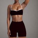 Women's Simple Nude Feel Beauty Back Exercise Contrast Color Bra Yoga Pants