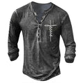 Men's Long Sleeve T-Shirt Button V-Neck Retro Oversize Youth