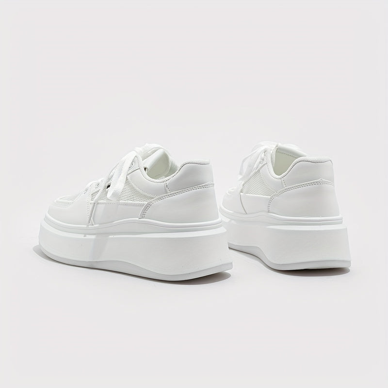Women's Breathable Mesh Sneakers, Solid Lace Up Platform Skate Shoes, Thick Soled Platform Casual Sneakers