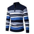 Casual Men's Long-sleeve Half-turtleneck Zip-up Versatile Striped Sweater