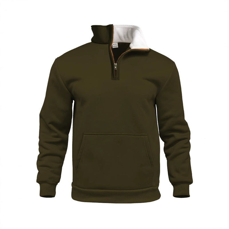 Casual Outdoor High Neck Half-Zip Pocket Long Sleeve Sweatshirt