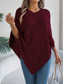 Casual Solid Color Cable Knit Loose Poncho Sweater Coat