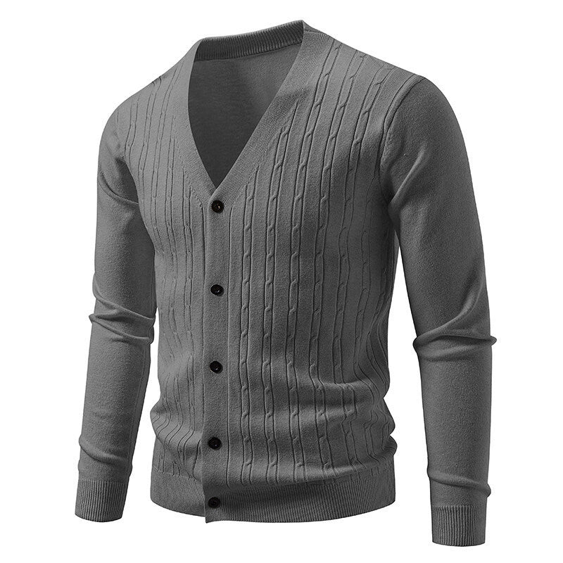 Men's Casual Knit Fashion Cable Loose V-Neck Cardigan Sweater Coat