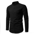 Men's Solid Color Stand-up Collar Cardigan Casual Cotton Long-sleeve Shirt