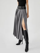 Women's High Waist Slimming Slit Pleated Skirt