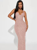 Women's Slim Shoulder Strap Sequin Bodycon Dress