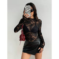 Women's Lace Elastic Peony Print Sheer Sexy Top