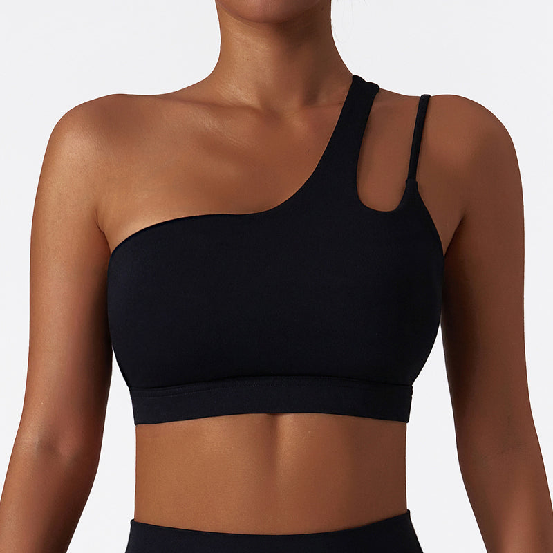 Oblique One-shoulder Beauty Back Yoga Bra Nude Feel Sports Underwear Irregular Shoulder Strap