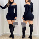 Hollow-out Hotfix Midi Dress For Women