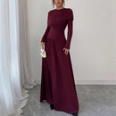 New Women's Fashion Elegant Shawl Solid Color Long Dress