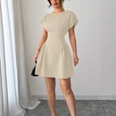 New Elegant Slim-fit Simple Waist-tie Solid Color High-waist Dress