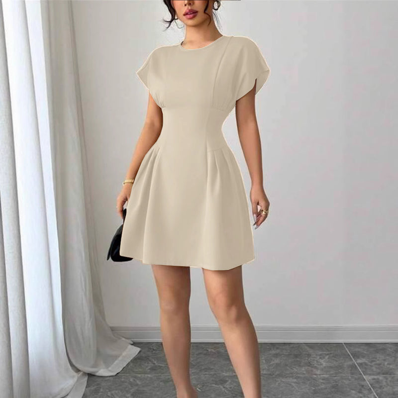 New Elegant Slim-fit Simple Waist-tie Solid Color High-waist Dress