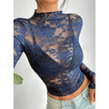 Women's Lace Elastic Peony Print Sheer Sexy Top