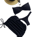 Biquíni Preto Tomara que Caia com Argola e Calcinha Fio Texturizado