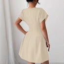 New Elegant Slim-fit Simple Waist-tie Solid Color High-waist Dress